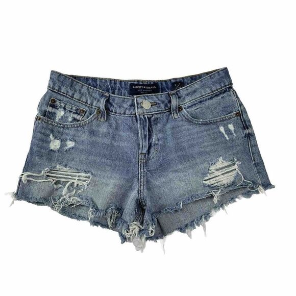 Lucky Brand Pants - Lucky Brand The Cut Off Jean Short Size 0 / 25 Raw Hem Blue Denim Mid Rise